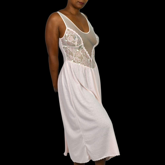 Vintage Victoria Secret Nightgown Pink Crown Catalog Knit Lace Mesh Sheer Medium - Picture 6 of 15